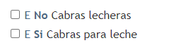Se ve una comparación de los descriptores “cabras para leche” y “ganado vacuno lechero”