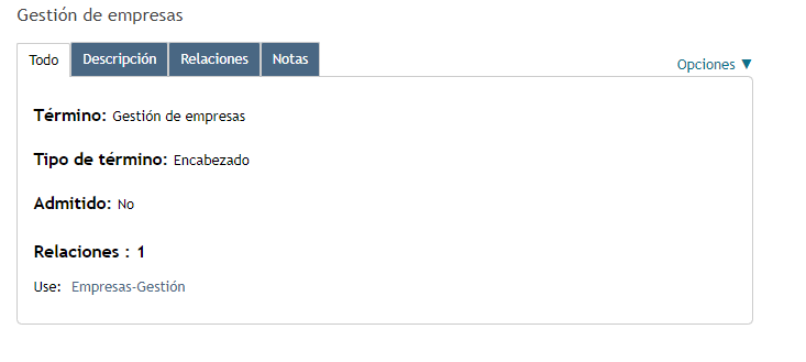 Se ve la división del concepto complejo “gestión de empresas”