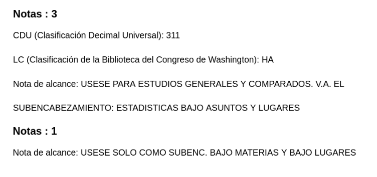 Se ven las notas de los términos “estadística” y “estadísticas"