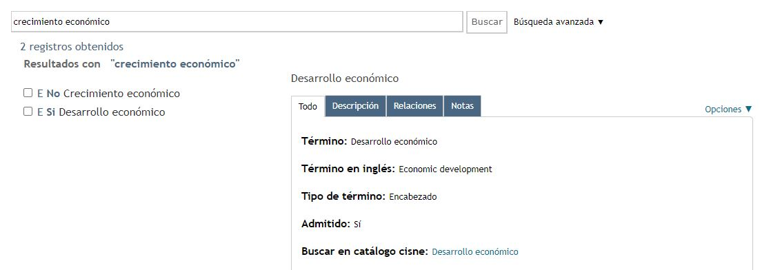 Se ve el registro del término “crecimiento económico”