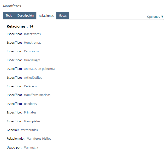 Se ven los términos relacionados del término “mamíferos”
