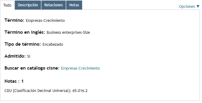 Se ve el registro del término “empresas-crecimiento”