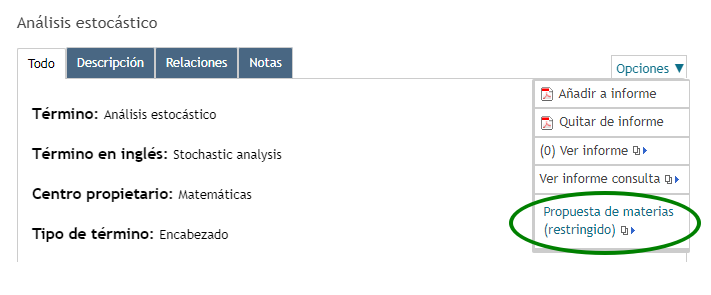 Se ve señalado el enlace a “propuesta de materias” no operativo