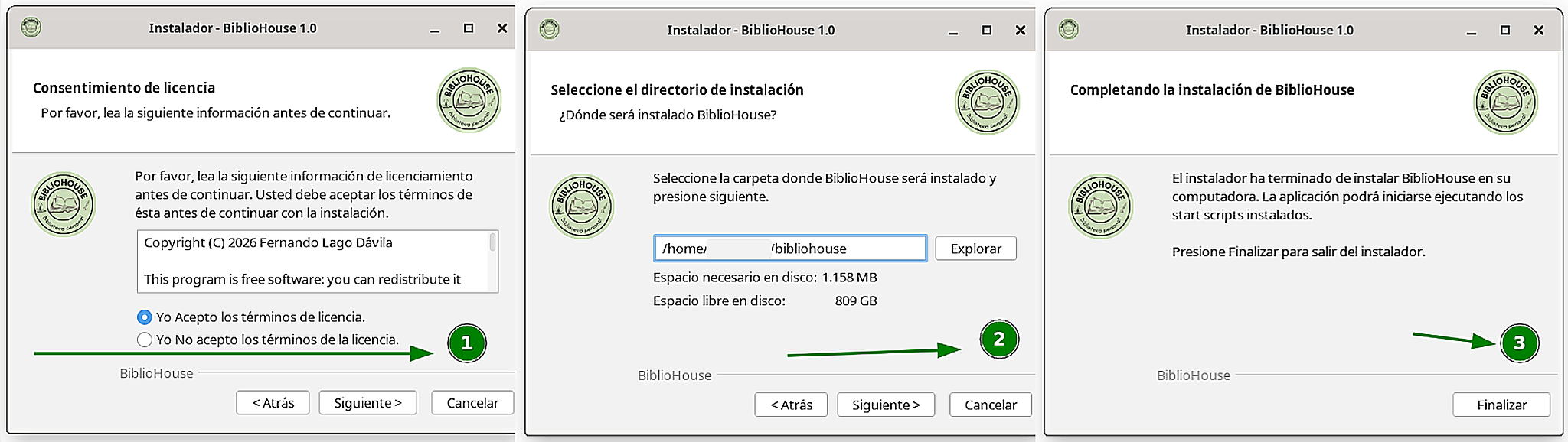 Se ven las pantallas de la instalación