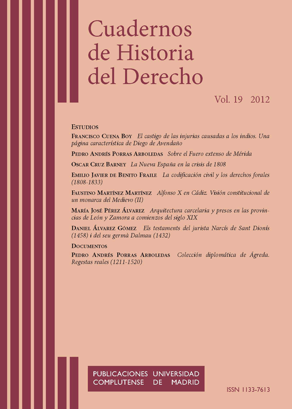 Cubierta Cuadernos de Historia del Derecho vol 19 (2012)