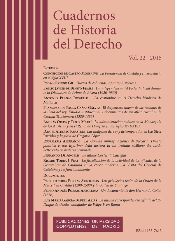 Cubierta Cuadernos de Historia del Derecho, vol 22 (2015)