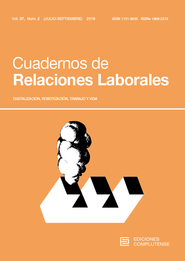 Cubierta de Cuadernos de Relaciones Laborales Vol. 37, Núm. 2 (2019) Digitalización, robotización, trabajo y vida