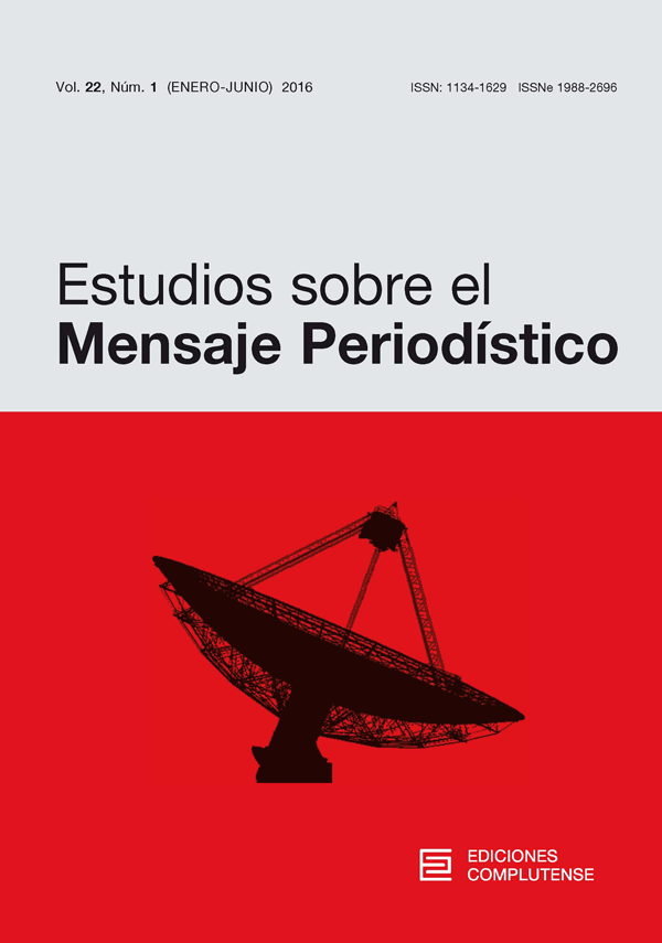 Cubierta Estudios sobre el Mensaje Periodístico, vol 22, nº1 (2016)