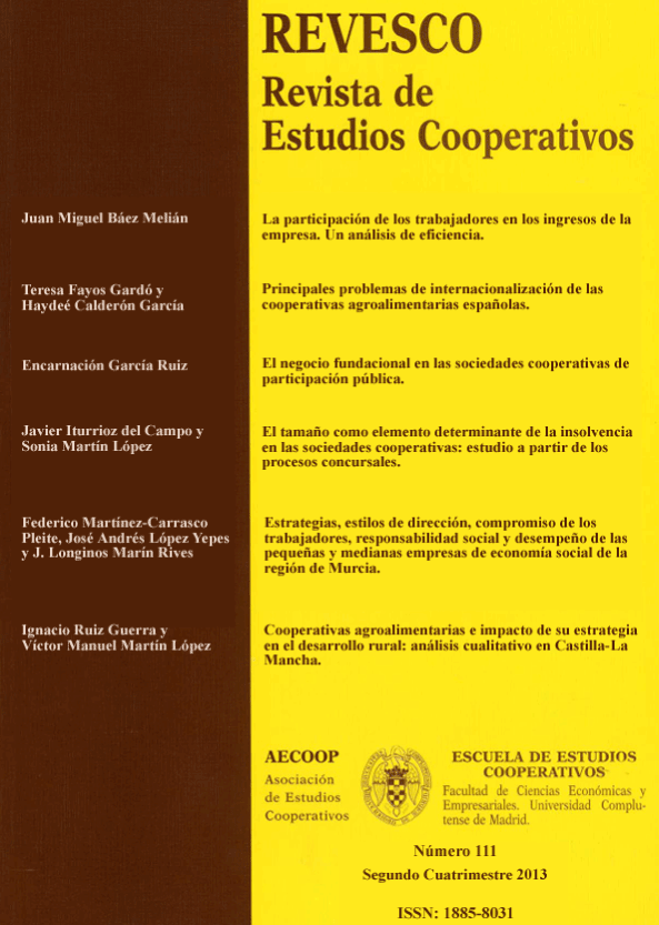 Cubierta Revesco. Revista de Estudios Cooperativos Vol. 111 (2013)
