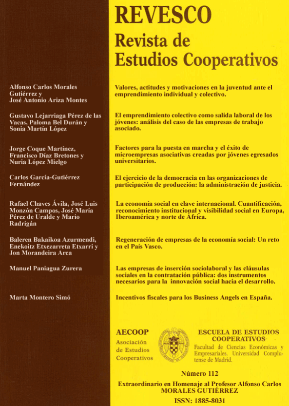 Cubierta REVESCO. Revista de Estudios Cooperativos Vol. 112 (2013)