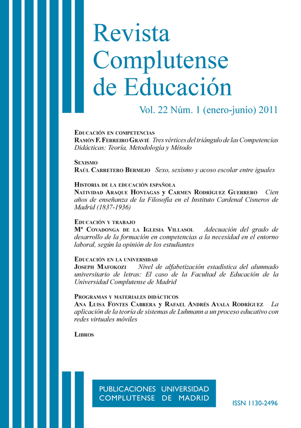 Cubierta Revista Complutense de Educación vol 22 1 (2011)