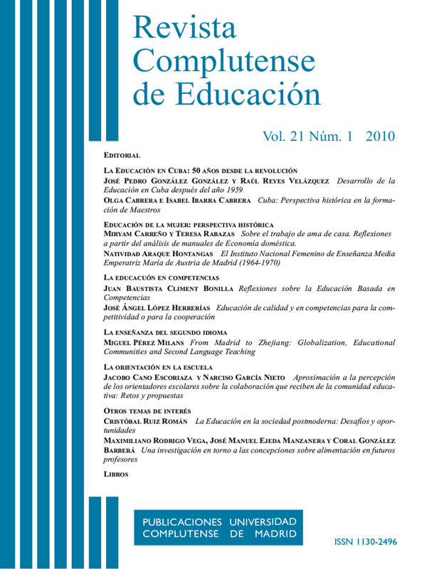 Cubierta de Revista Complutense de Educación Vol. 21, Núm. 1 (2010)