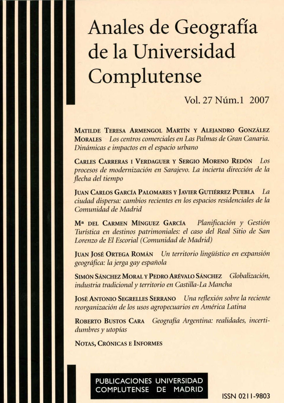 Cubierta de Anales de Geografía Vol. 27, Núm. 1 (2007)