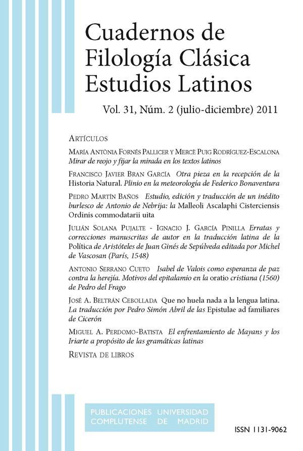 cubierta Cuadernos de Filología Clásica. Estudios Latinos vol 31-2