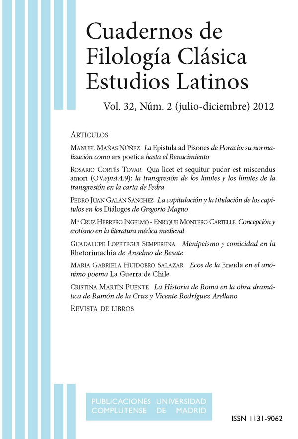 Cubierta Cuadernos de Filología Clásica. Estudios Latinos vol 32-2 (2012)
