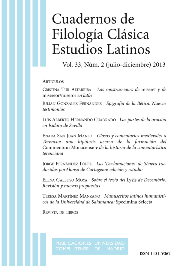 Cubierta Cuadernos de Filología Clásica. Estudios Latinos vol 33-2 (2013)