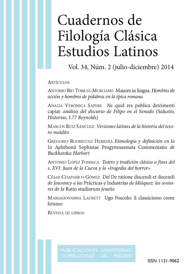 Cubierta Cuadernos de Filología Clásica, estudios latinos vol 34-2 (2014)