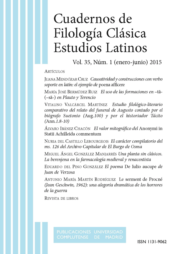 Cubierta Cuadernos de Filología Clásica, estudios latinos, vol 35, nº1 (2015)