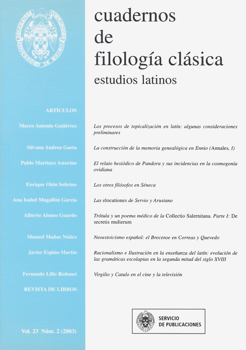 Cuadernos de Filología Clásica. Estudios Latinos Vol. 23, Núm. 2 (2003)