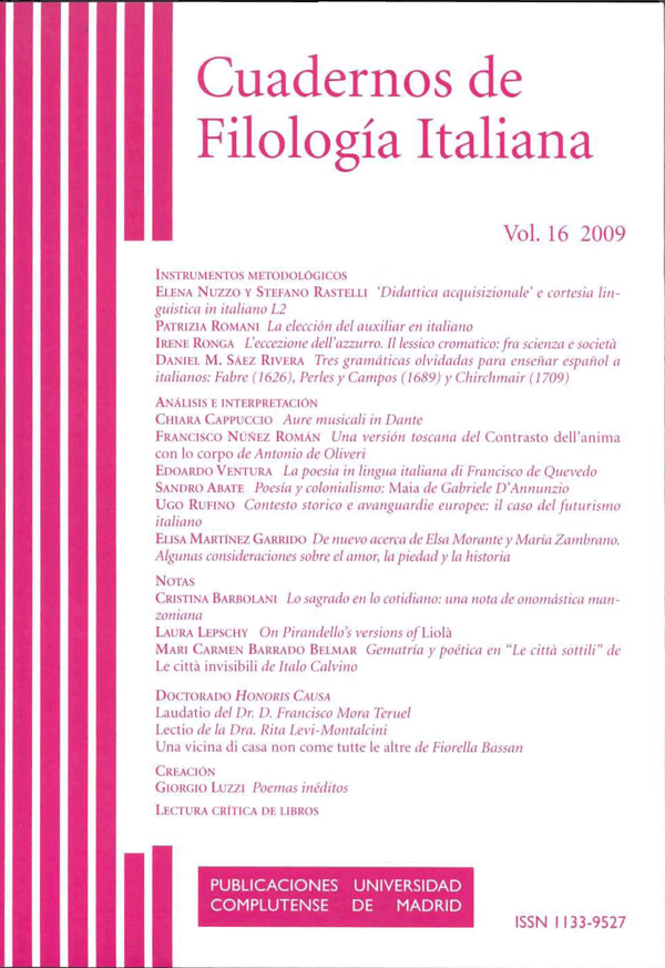 Cubierta de Cuadernos de Filologia Italiana vol 16