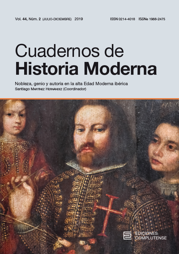 Cubierta de Cuadernos de Historia Moderna Vol. 44, Núm. 2. Nobleza, genio y autoría en la alta Edad Moderna ibérica