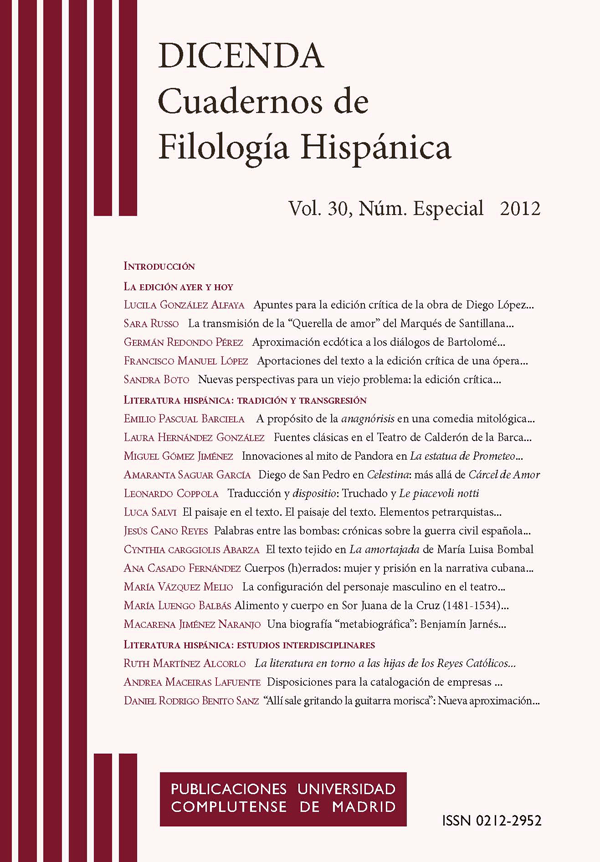 Cubierta Dicenda vol 30 nº especial: Nuevas líneas de investigación en literaturas hispánicas