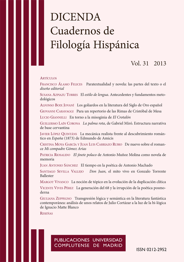 Cubierta de Dicenda. Cuadernos de Filología Hispánica Vol. 31 (2013)