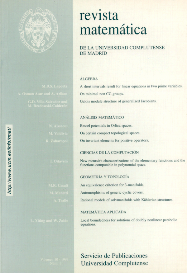 Cubierta Revista Matemática Complutense vol 10-1 (1997)
