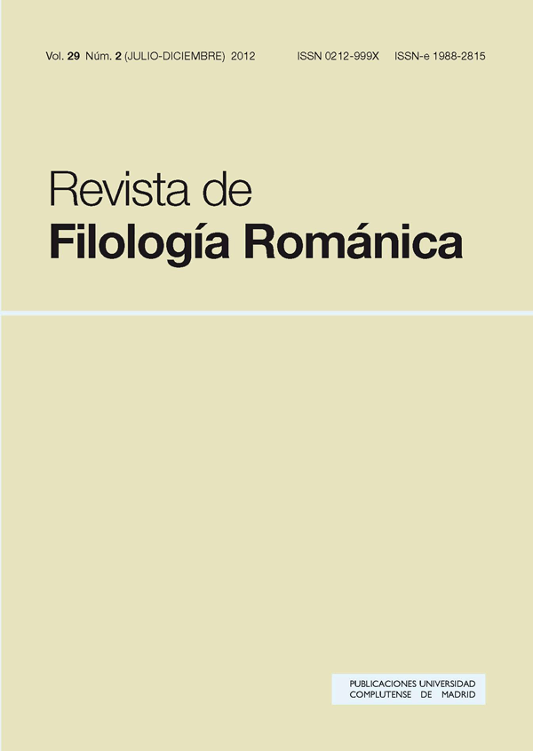 Cubierta Revista de Filología Románica vol 29 nº2 (2012)