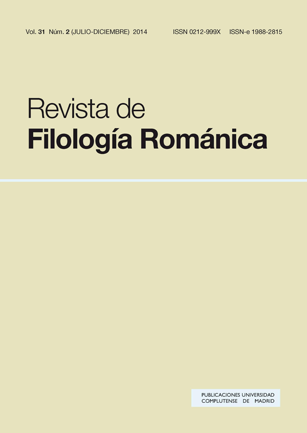 Cubierta Revista de Filología Románica, vol 31, nº especial (2014)
