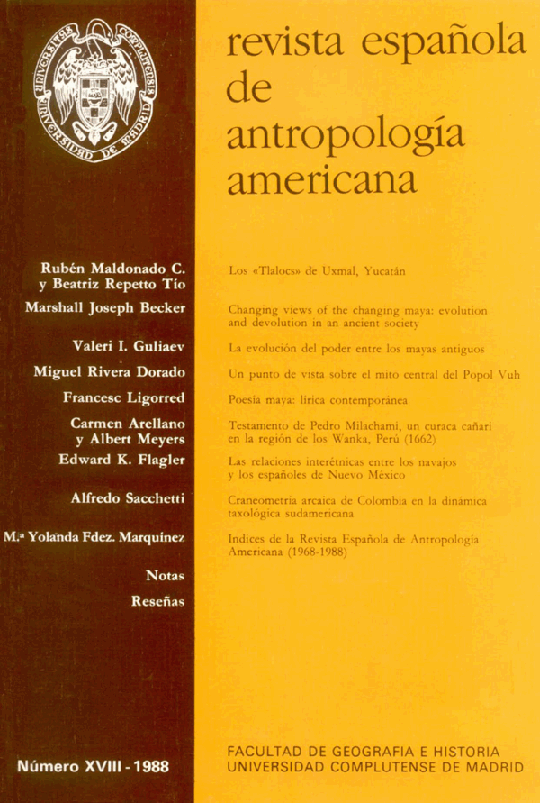 Cubierta Revista Española de Antropología Americana XVIII (1198)