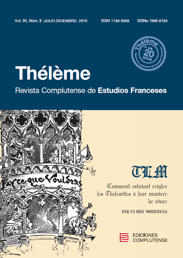 Cubierta Thélème. Revista Complutense de Estudios Franceses Vol. 31, Núm. 2 (2016)