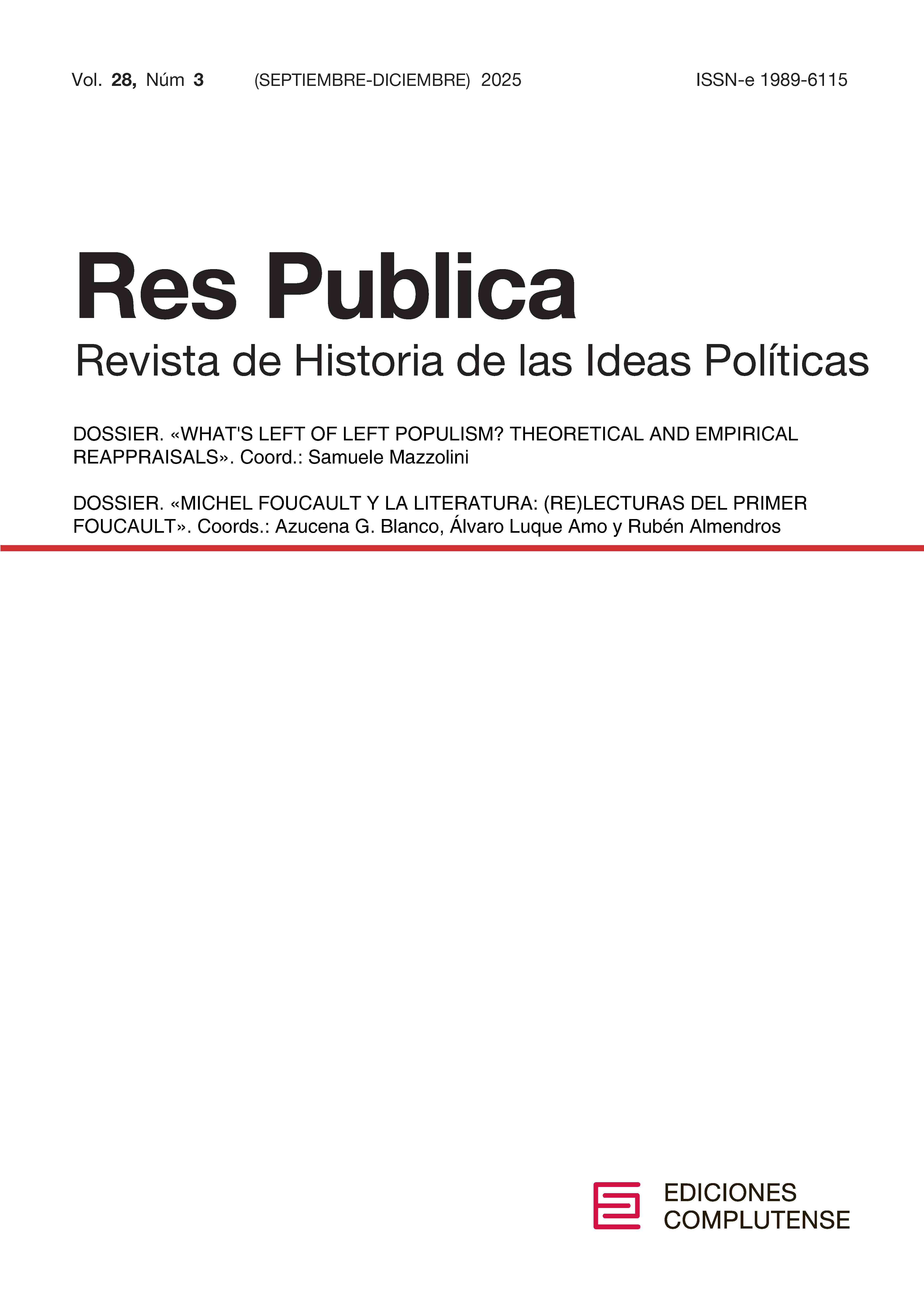 Cubierta Res Publica. Revista de Historia de la Ideas Políticas 28(3) 2025